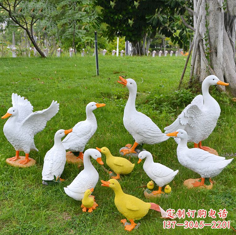 温州玻璃钢仿真鸭子雕塑-庭院农家院仿真家禽动物雕塑摆件
