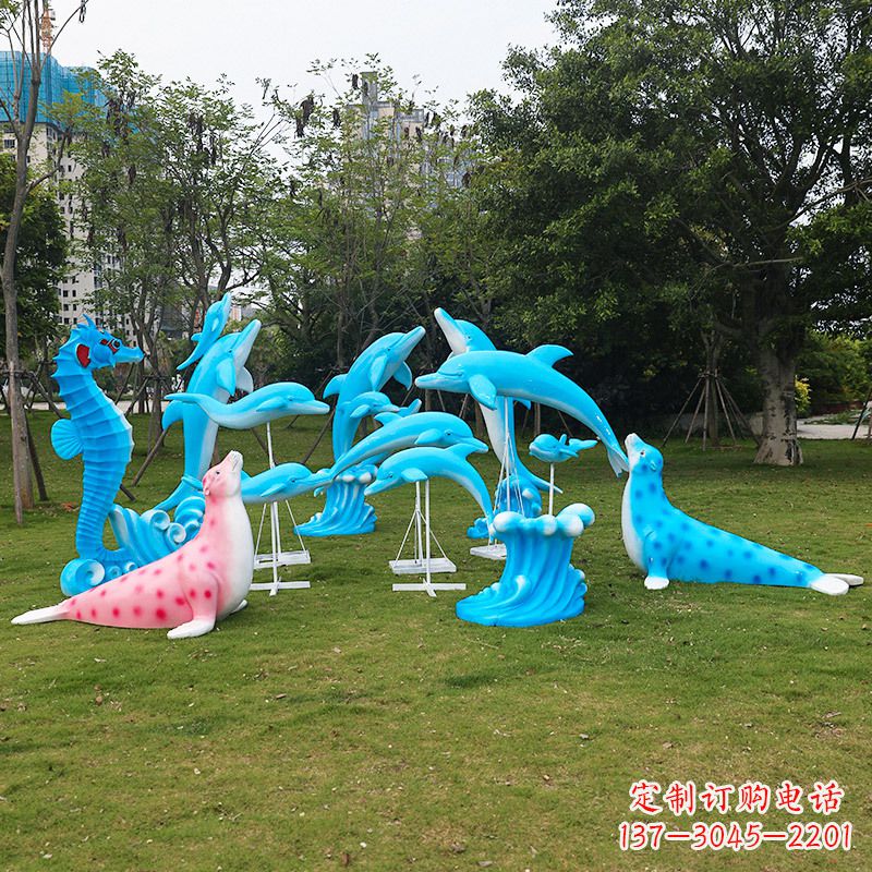 温州玻璃钢海豚彩绘雕塑