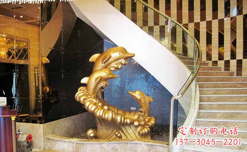温州玻璃钢海豚仿铜动物雕塑