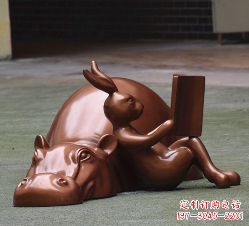 温州玻璃钢河马仿铜动物雕塑