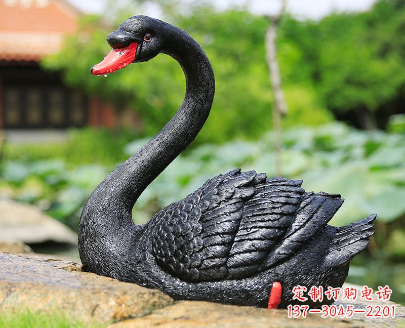 温州玻璃钢黑色天鹅雕塑-公园园林动物摆件