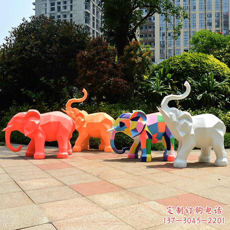 温州玻璃钢金色大象雕塑-商场游乐场抽象小象美陈