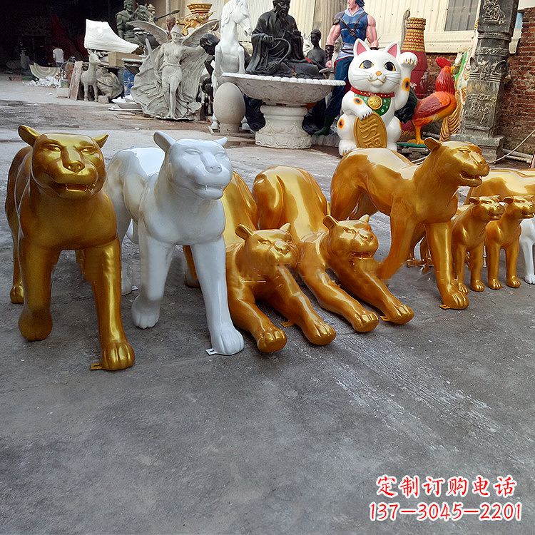 温州玻璃钢金钱豹雕塑-商场美陈动物雕塑摆件可改色改图案
