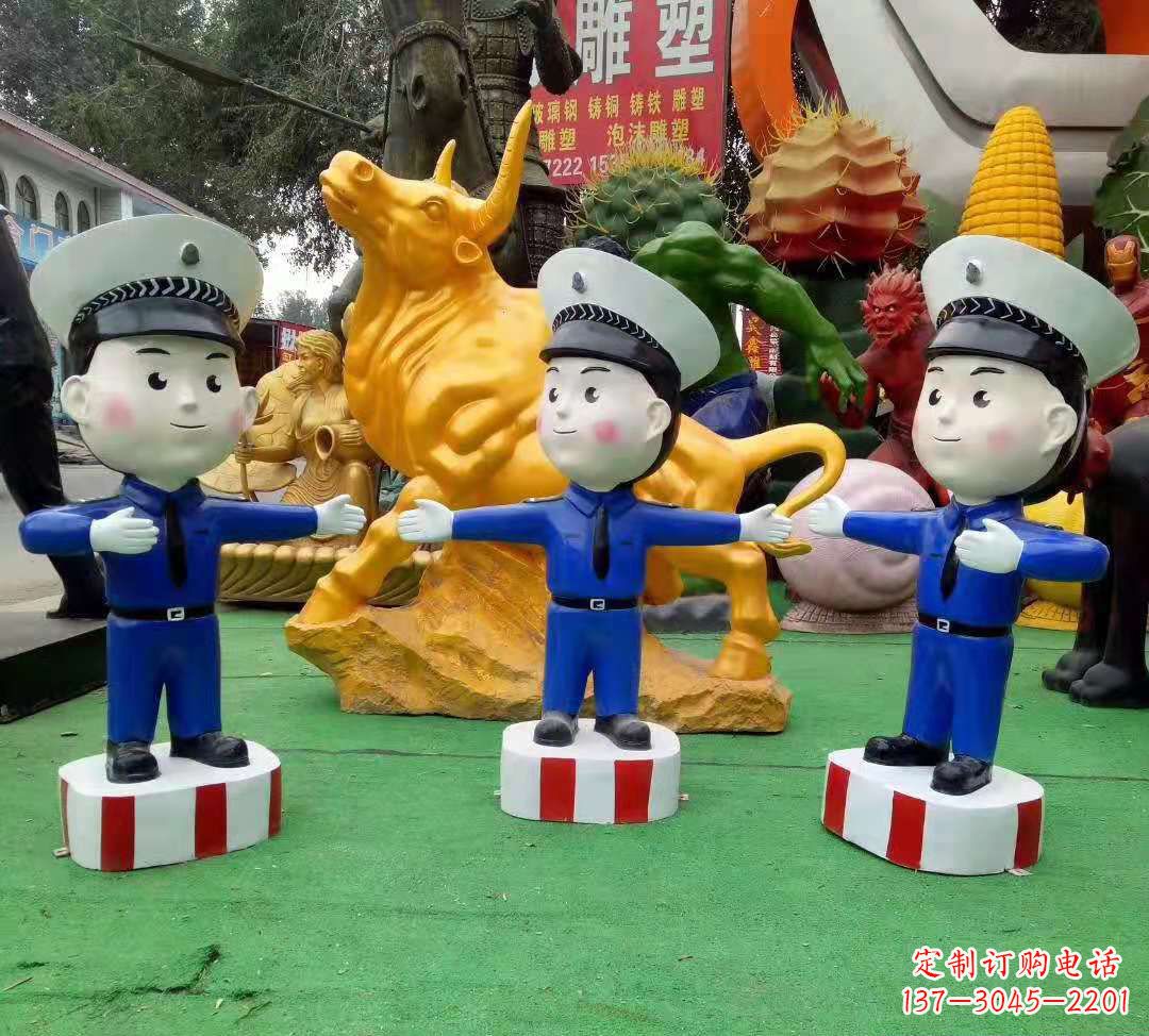 温州玻璃钢卡通交通警察雕塑公园景观雕塑