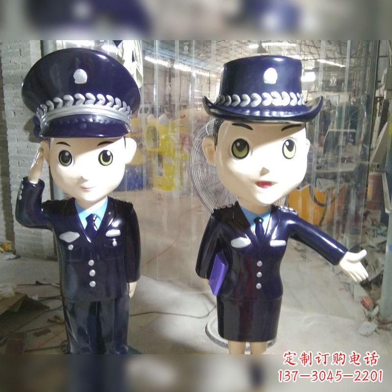 温州玻璃钢卡通警察雕塑