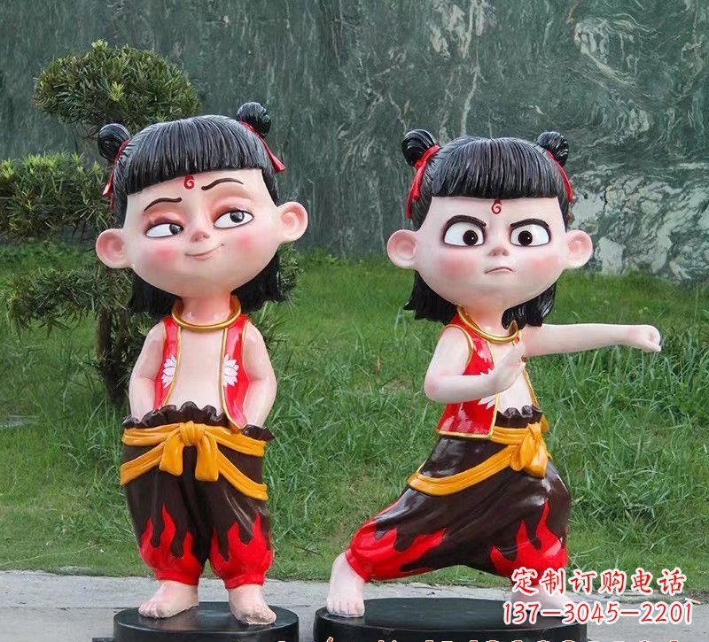 温州玻璃钢卡通哪吒人物雕塑