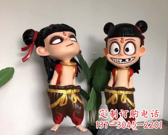 温州玻璃钢卡通哪吒雕塑
