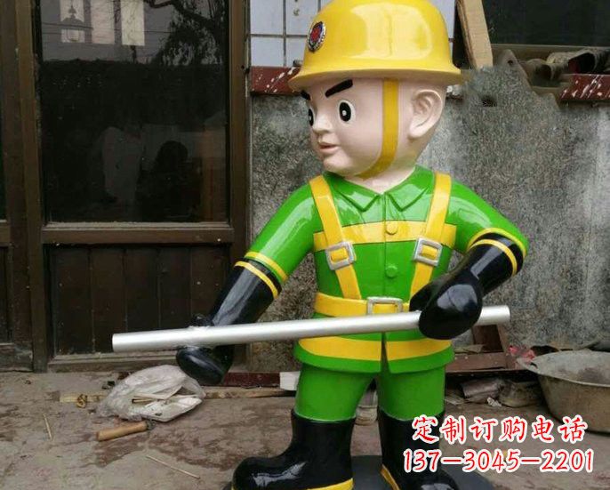 温州玻璃钢卡通消防员雕塑