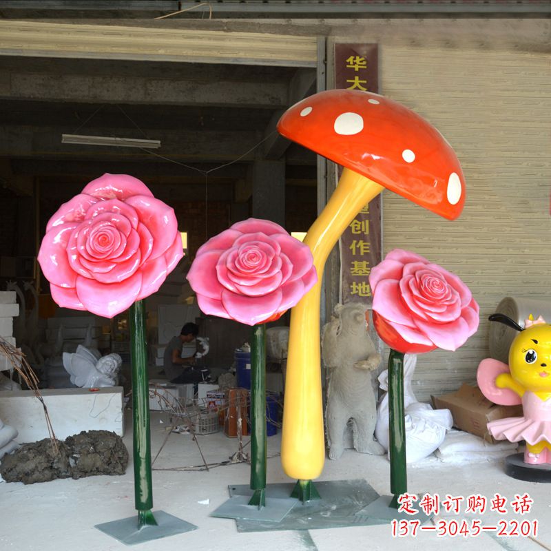 温州玫瑰之美玻璃钢玫瑰雕塑