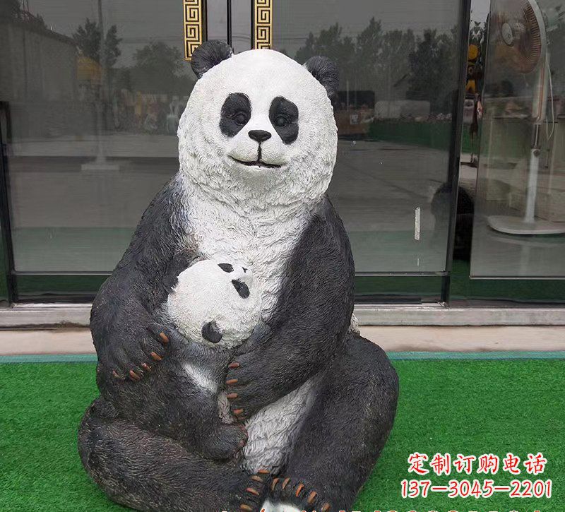 温州玻璃钢母子熊猫雕塑