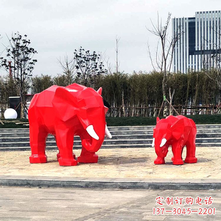 温州玻璃钢喷水大象头雕塑-园林广场块面大象雕塑摆件