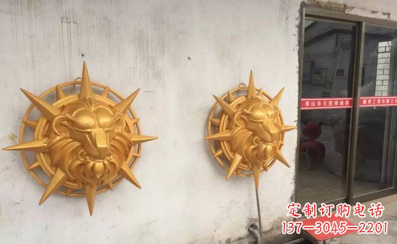 温州玻璃钢狮子头仿铜景观雕塑