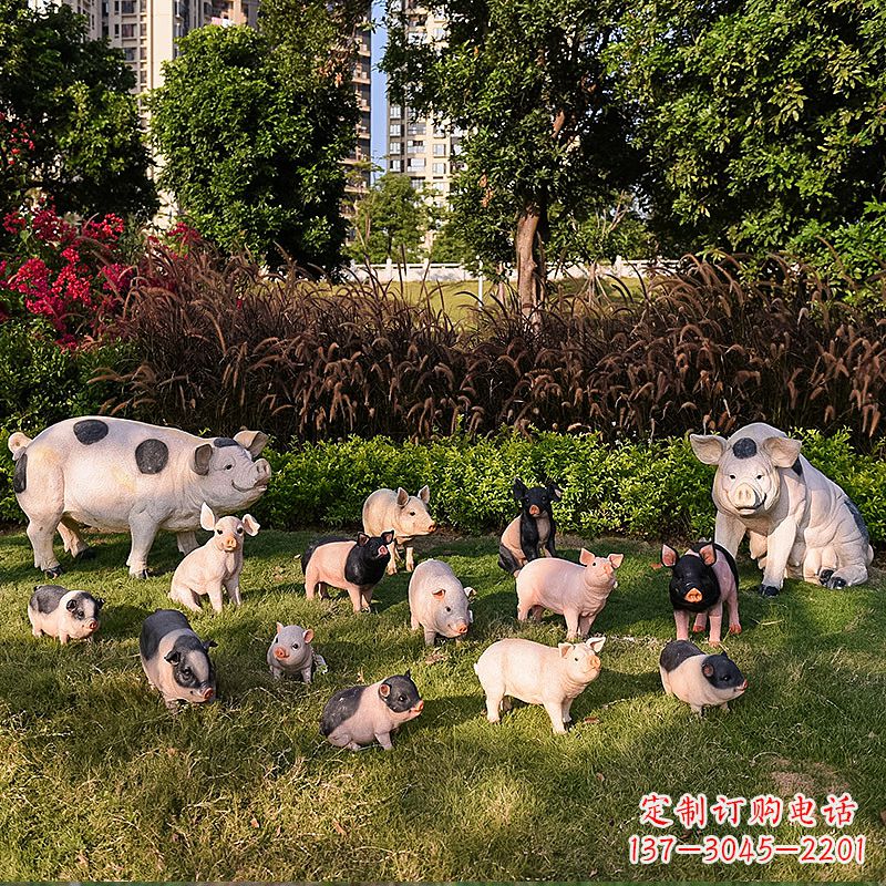 温州玻璃钢树脂仿真猪雕塑-公园农家院仿真动物雕塑摆件