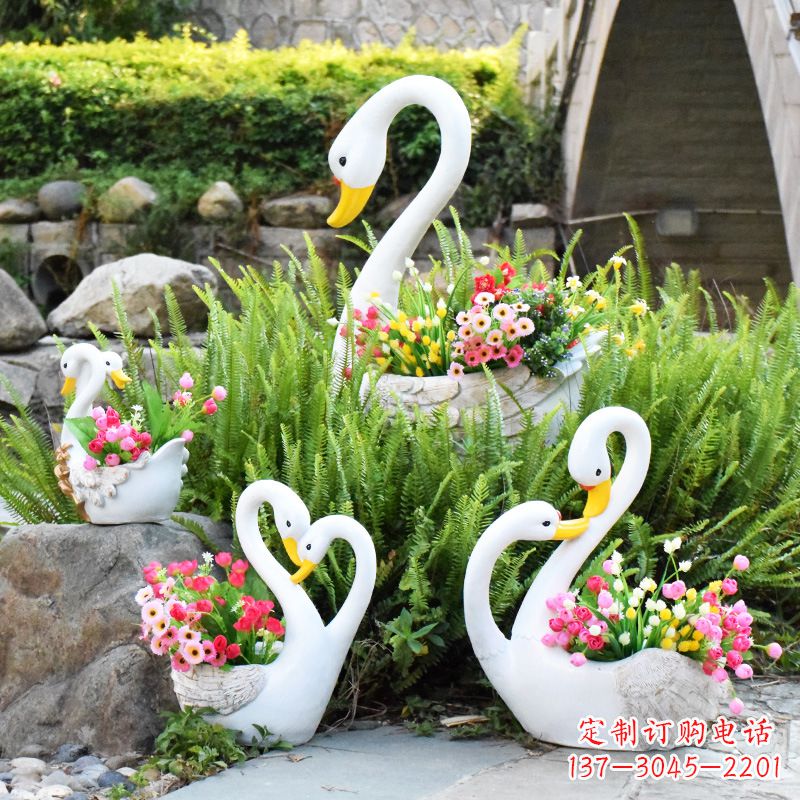 温州玻璃钢天鹅花盆公园雕塑摆件