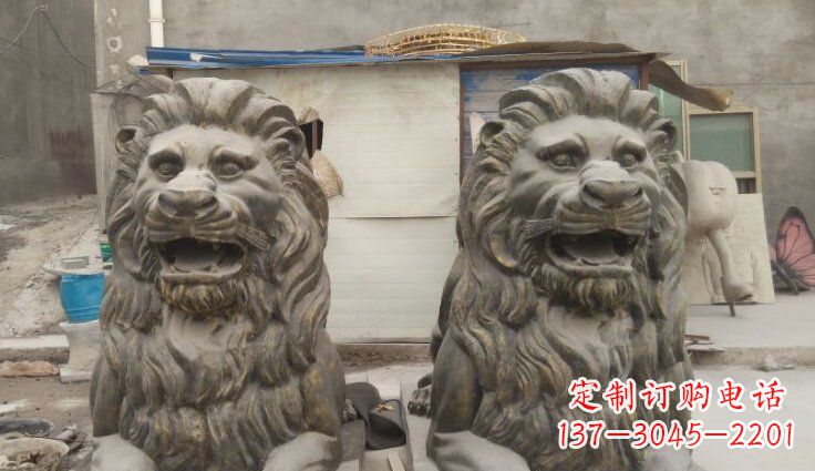 温州玻璃钢西洋趴狮仿铜动物雕塑