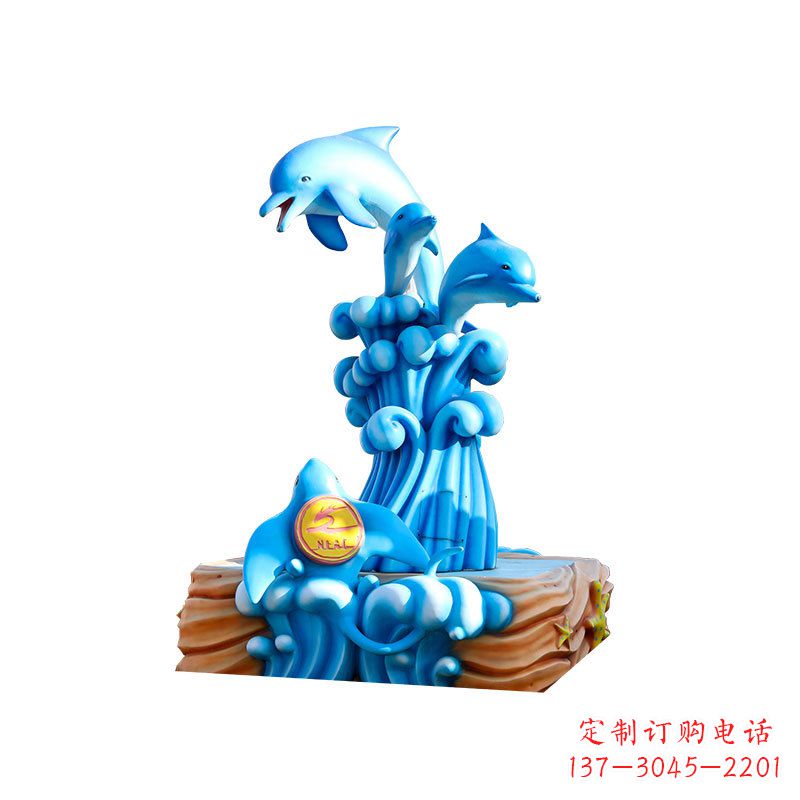 温州玻璃钢戏水海豚,水上乐园泳池喷泉玻璃钢雕塑