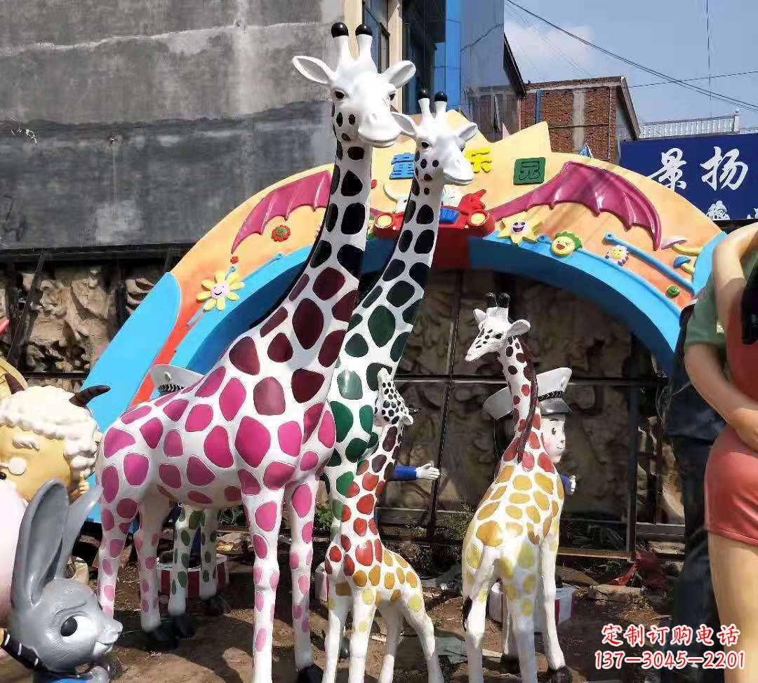 温州玻璃钢长颈鹿雕塑公园景观摆件