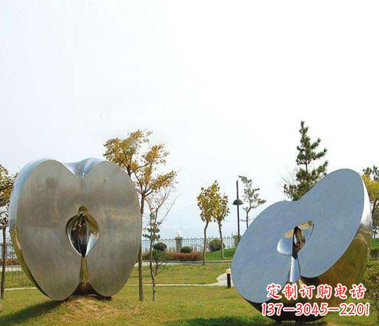 温州不锈钢半块苹果雕塑 (2)