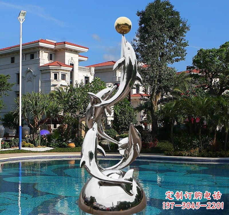 温州不锈钢别墅海豚雕塑