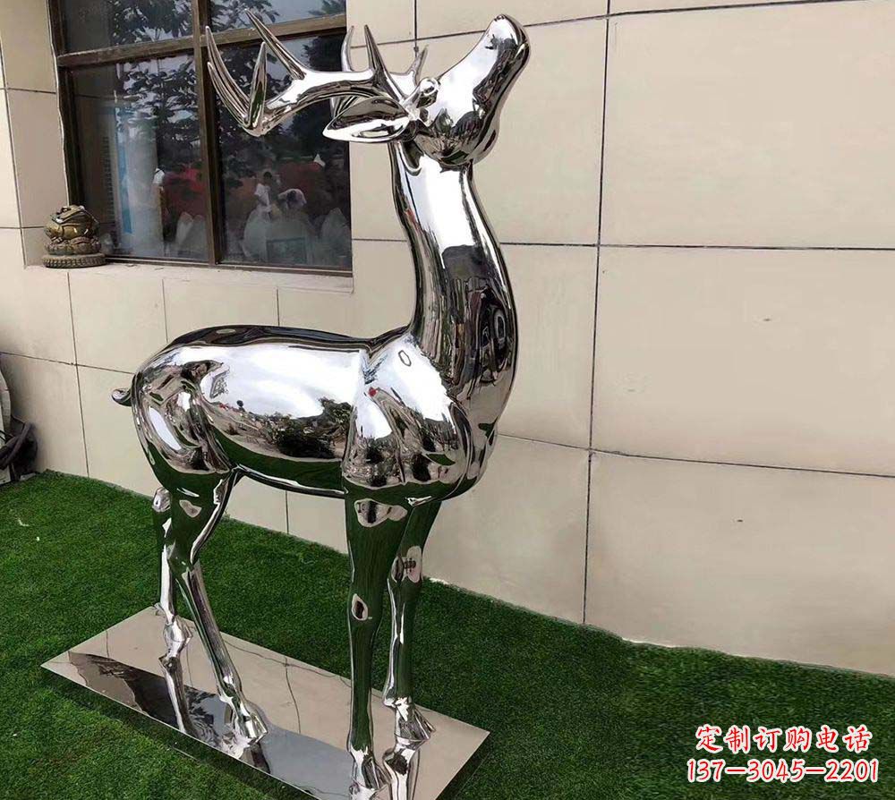 温州不锈钢别墅镜面小鹿雕塑