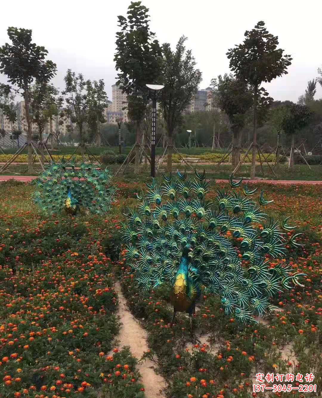 温州不锈钢彩绘孔雀开屏雕塑公园景观动物雕塑