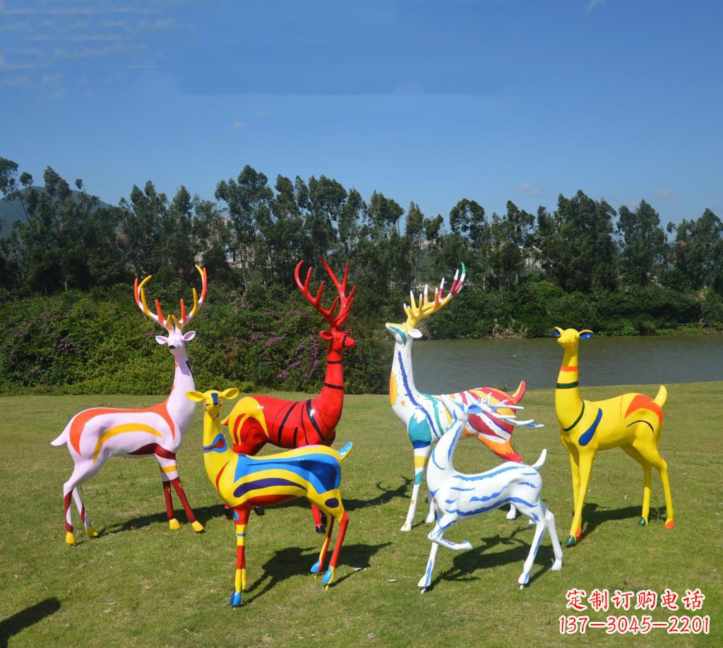 温州不锈钢彩绘梅花鹿公园景观雕塑