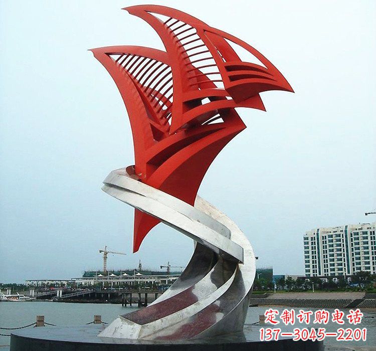 温州不锈钢彩色抽象帆船雕塑