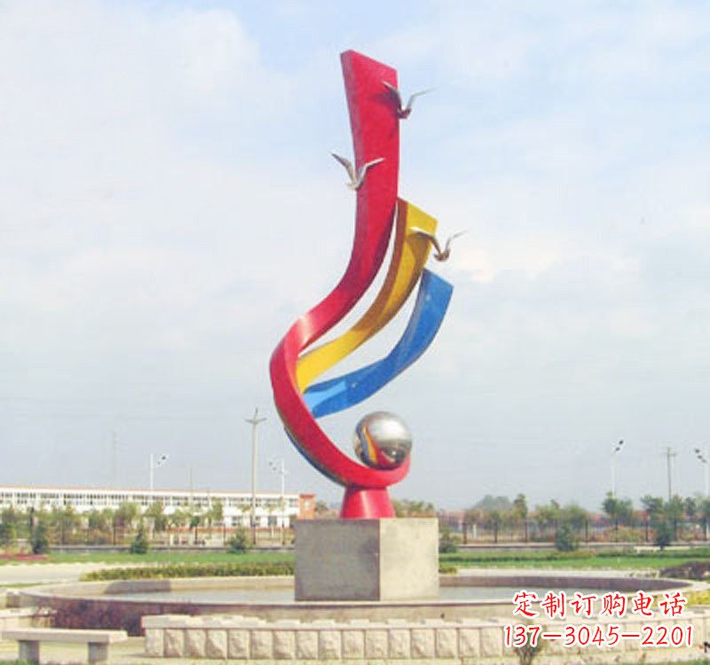 温州不锈钢彩色抽象海鸥海浪雕塑