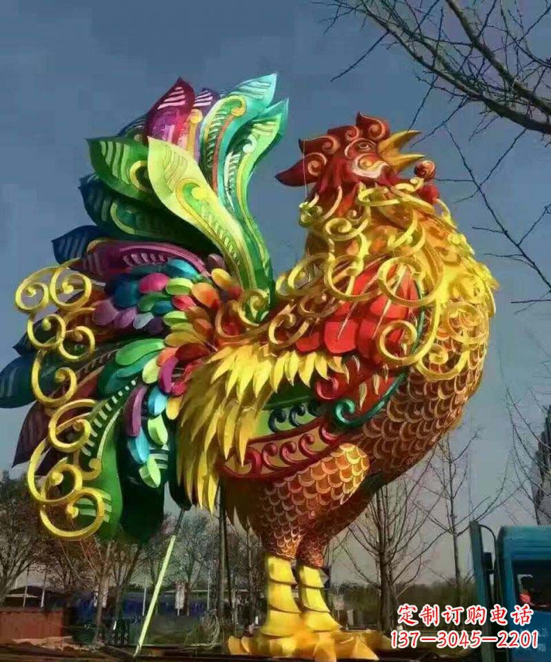 温州不锈钢彩色动物公鸡雕塑