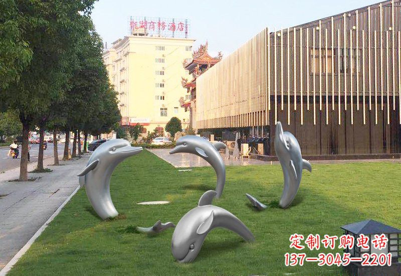 温州不锈钢草地海豚雕塑