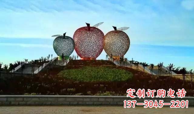 温州不锈钢城市彩色镂空苹果雕塑