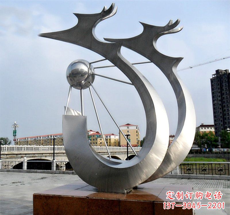 温州不锈钢城市抽象双龙戏珠雕塑