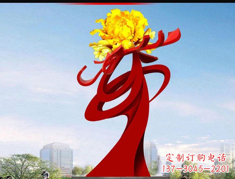 温州不锈钢城市大型牡丹花雕塑设计图