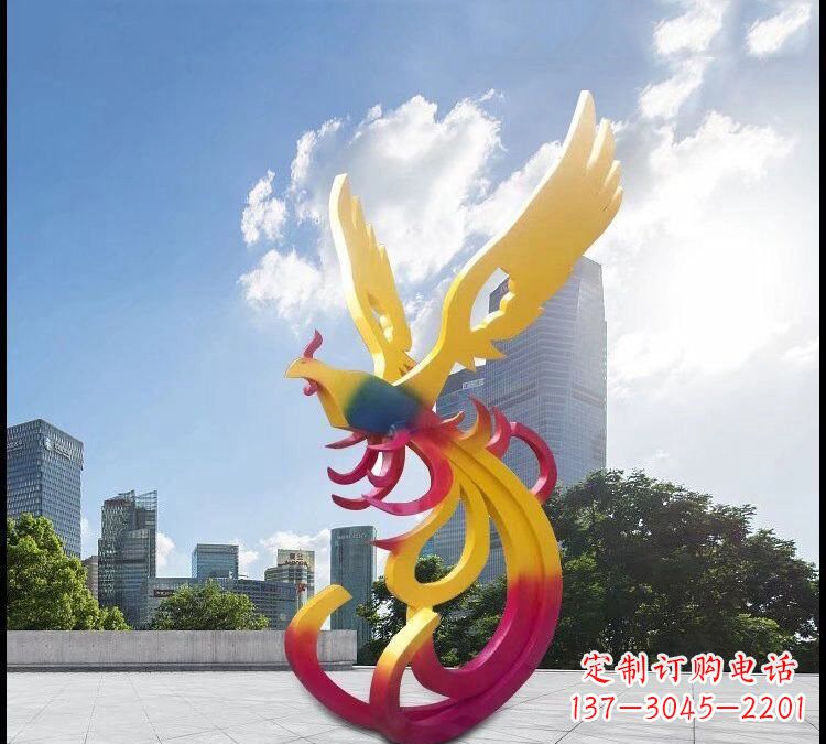 温州不锈钢抽象彩色凤凰雕塑