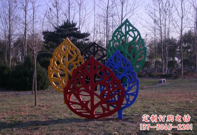 温州不锈钢抽象彩色树叶雕塑