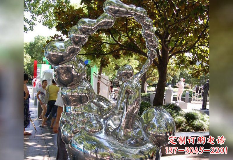 温州不锈钢抽象吹泡泡的儿童雕塑