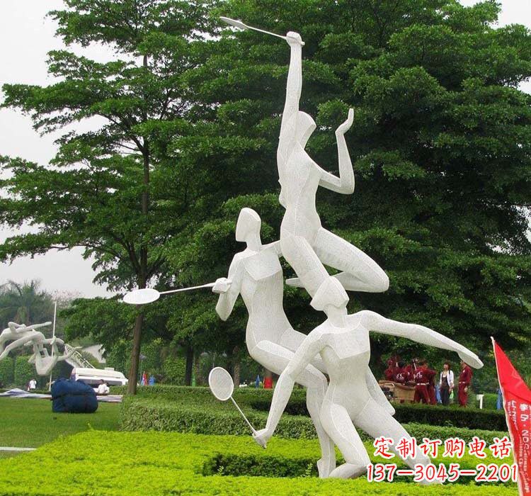 温州不锈钢抽象打羽毛球人物运动雕塑