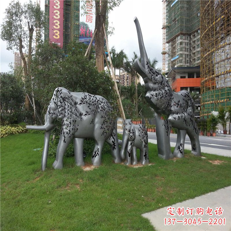 温州不锈钢抽象大象雕塑-小区园林草坪雕塑景观雕塑
