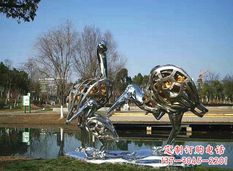 温州不锈钢抽象丹顶鹤一家雕塑