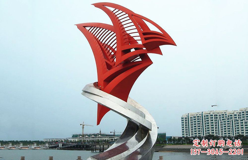 温州不锈钢抽象帆船海边景观雕塑22