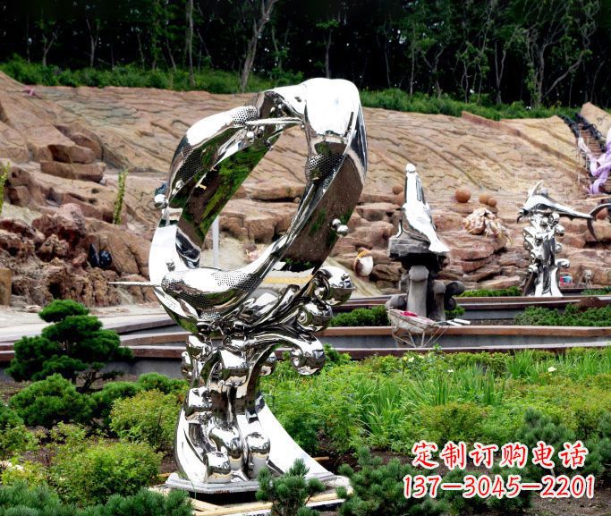 温州不锈钢抽象海豚雕塑 (2)