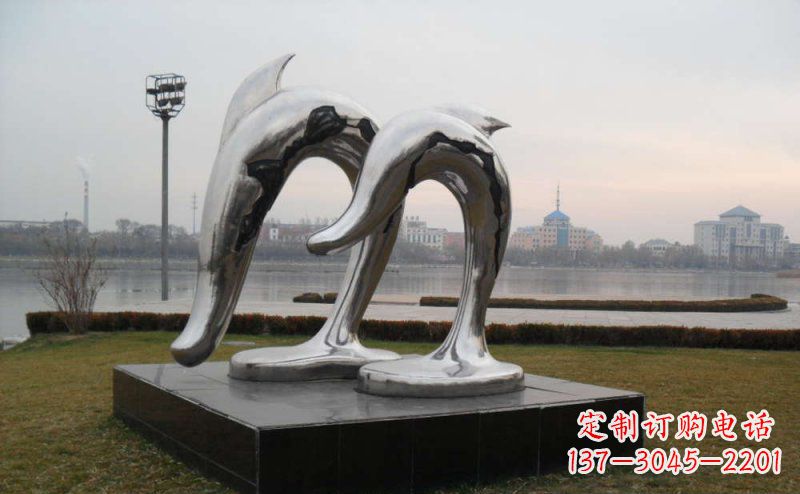 温州不锈钢抽象海豚动物雕塑