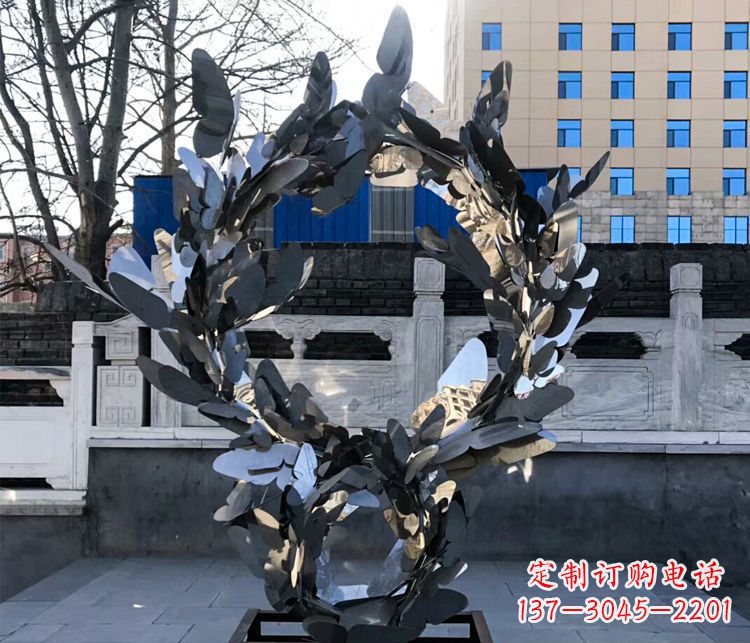 温州不锈钢抽象蝴蝶花环景观雕塑
