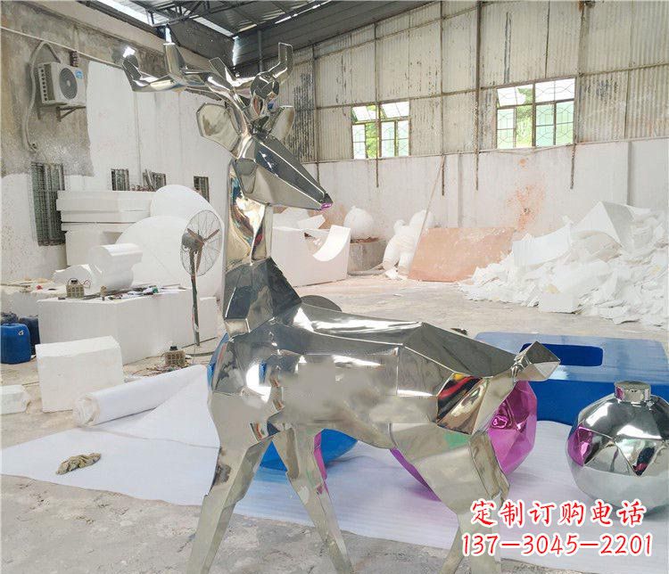 温州不锈钢抽象几何梅花鹿动物雕塑