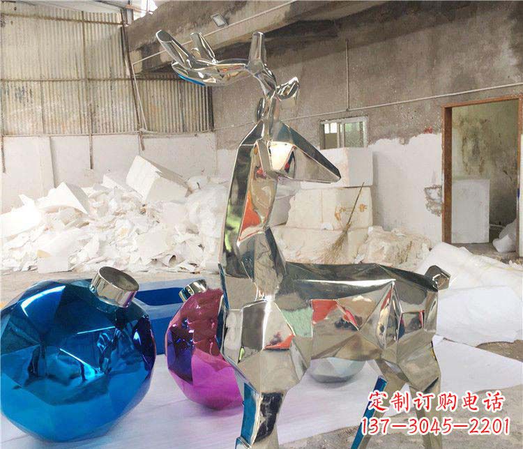 温州不锈钢抽象几何梅花鹿雕塑