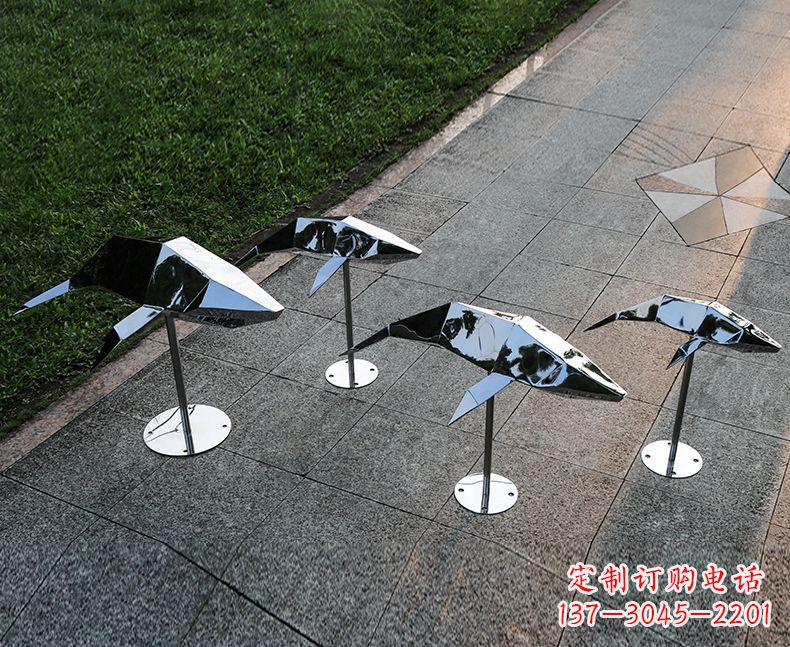 温州不锈钢抽象几何海豚雕塑1