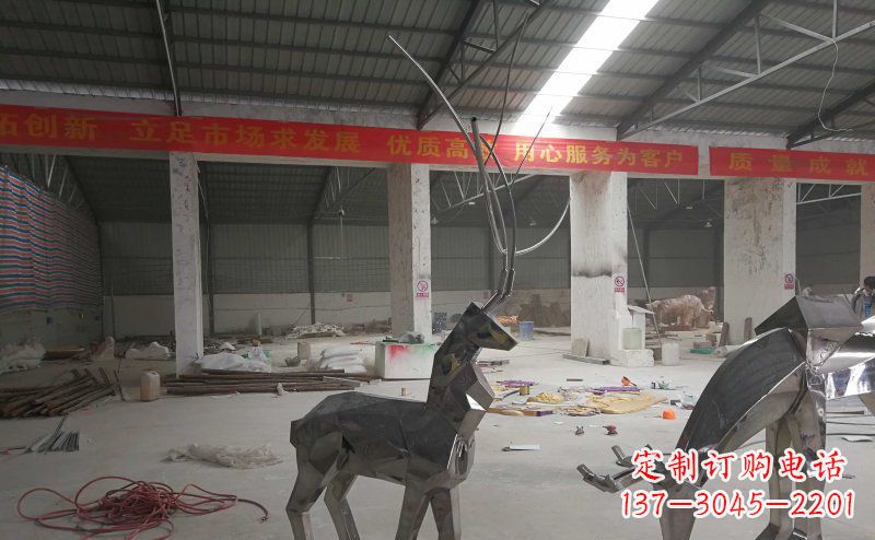 温州不锈钢抽象几何麋鹿动物雕塑