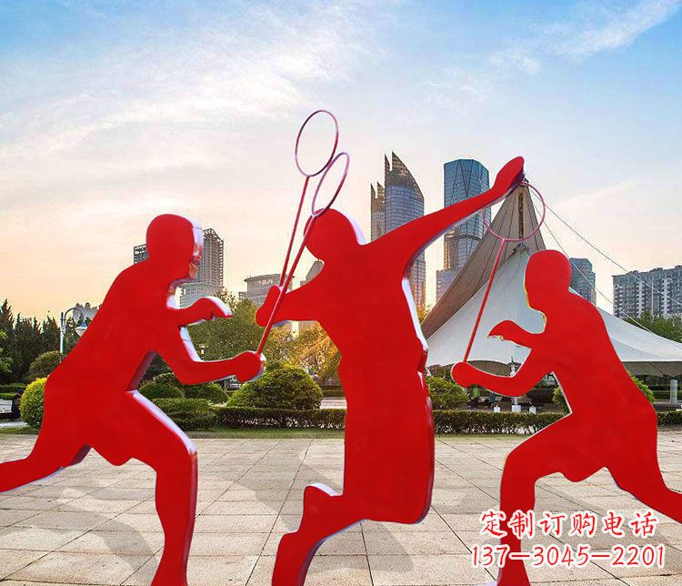 温州不锈钢抽象剪影打羽毛球人物雕塑