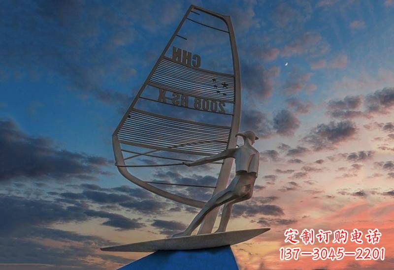 温州不锈钢抽象驾驶帆船人物雕塑