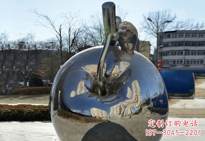 温州不锈钢抽象镜面苹果雕塑